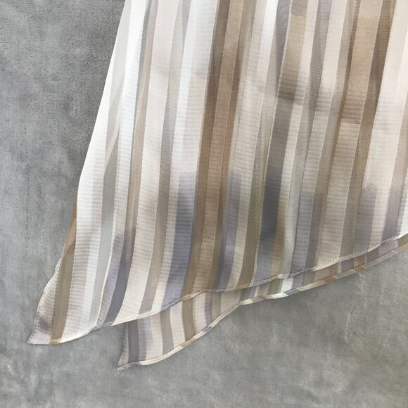 White House Black Market Top Womens XS Tan Gray Stripe Semi Sheer Sleeveless - Picture 2 of 7